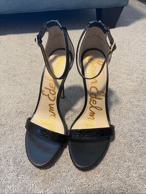 Sam Edelman Black Open-Toe Ankle-Strap Stiletto Heels